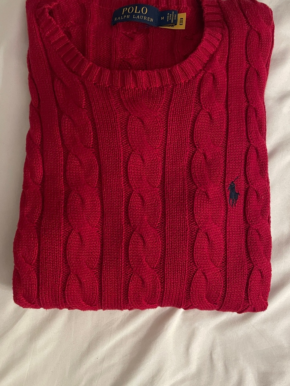 Polo by Ralph Lauren Red Cable-Knit Crewneck Sweater